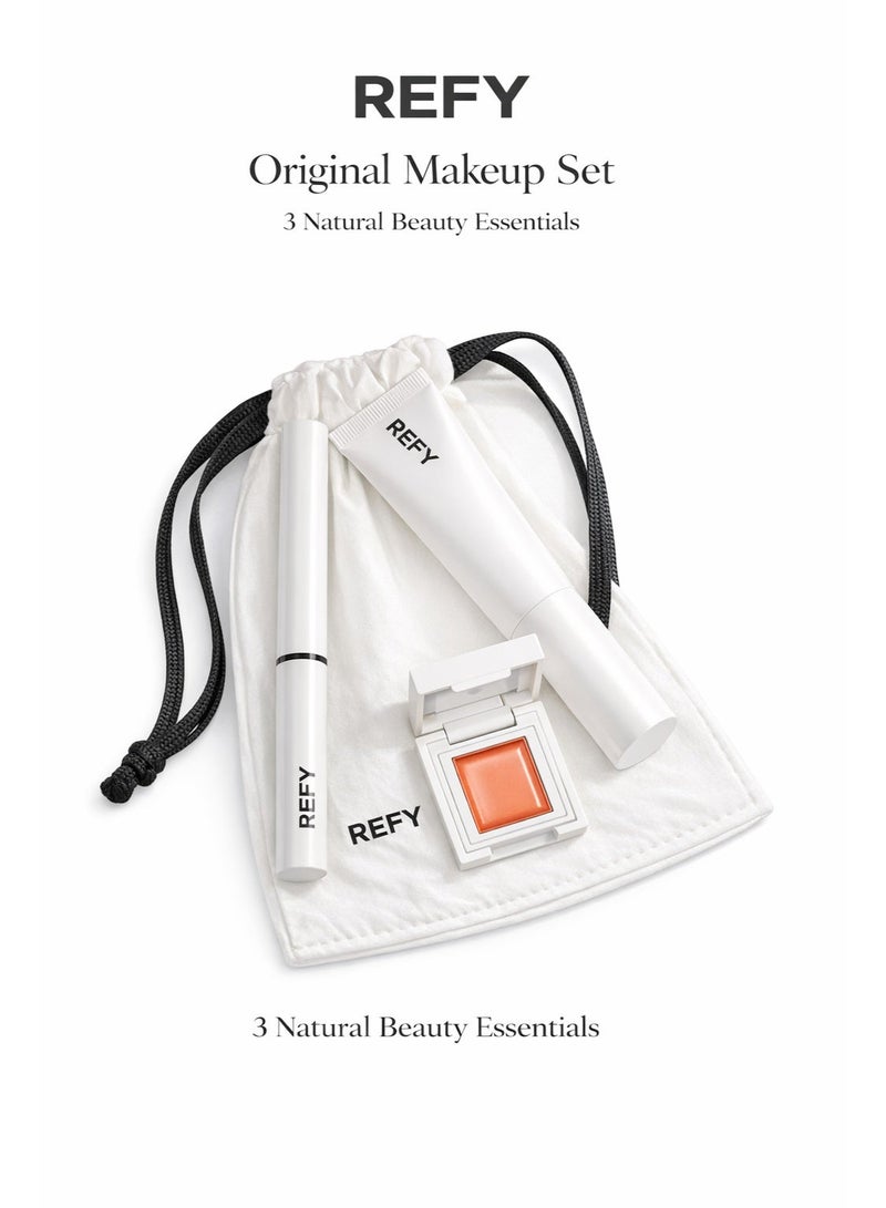 REFY Original Makeup Set in Cotton Pouch – Full Size Topaz Lip Gloss 13 ml + Mini Brow Sculpt Eyebrow Gel + Mini Cream Blush - Image 1