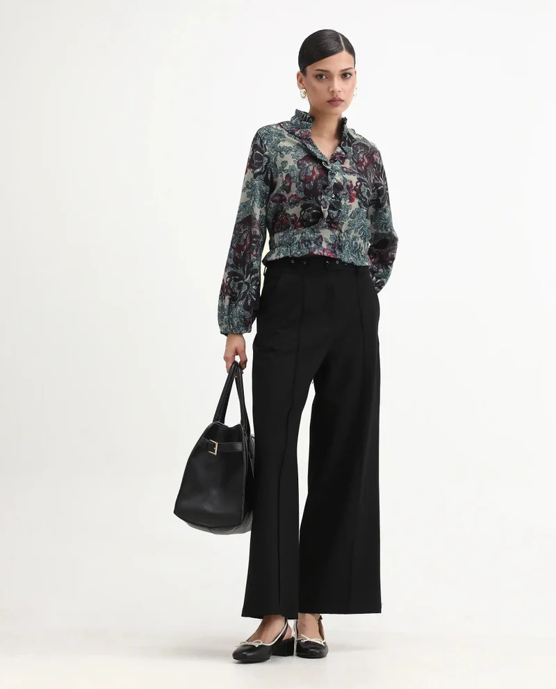Rareism Women's Ruffle Detail Crop Top