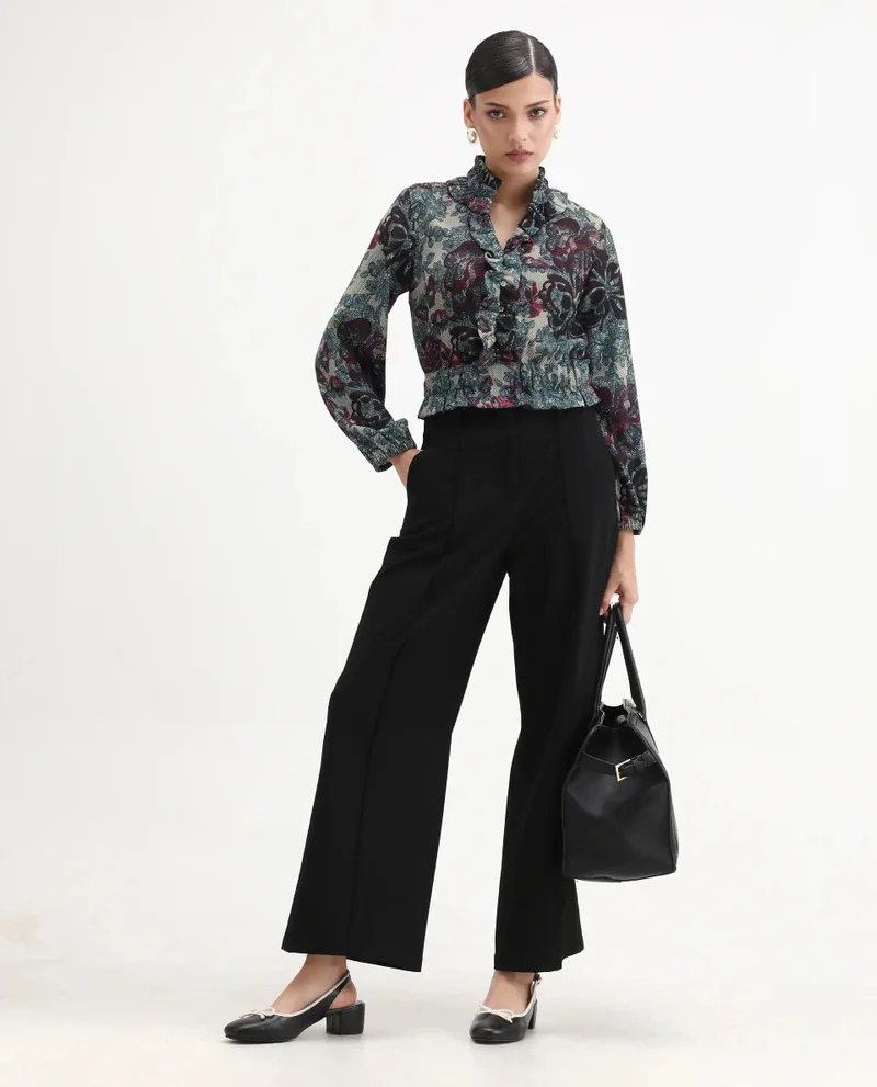 Rareism Women's Ruffle Detail Crop Top