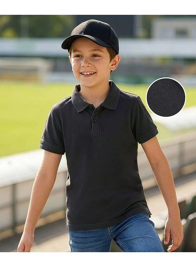 Pine Kids Pine Kids Cotton Knit Solid Polo Neck T-Shirt - Black