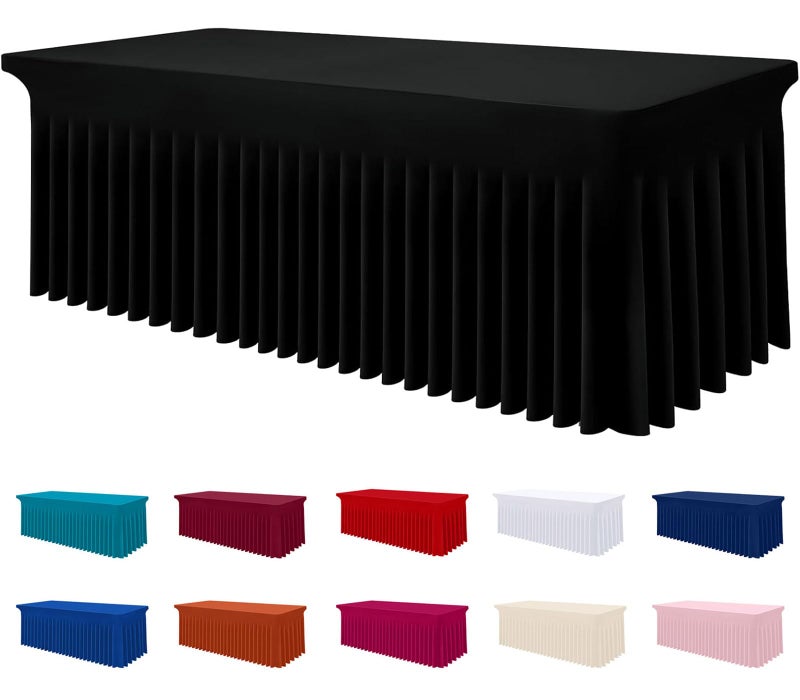 Smiry Spandex Tablecloth, Elastic Fitted Stretch Tablecloth for 6FT Rectangle Tables, Waterproof Washable Table Cover Skirt for Outdoor, Wedding, Banquet & Parties (Black, 72Lx30Wx30H Inch) - Image 1