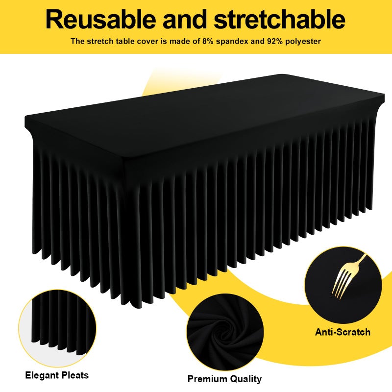 Smiry Spandex Tablecloth, Elastic Fitted Stretch Tablecloth for 6FT Rectangle Tables, Waterproof Washable Table Cover Skirt for Outdoor, Wedding, Banquet & Parties (Black, 72Lx30Wx30H Inch) - Image 3