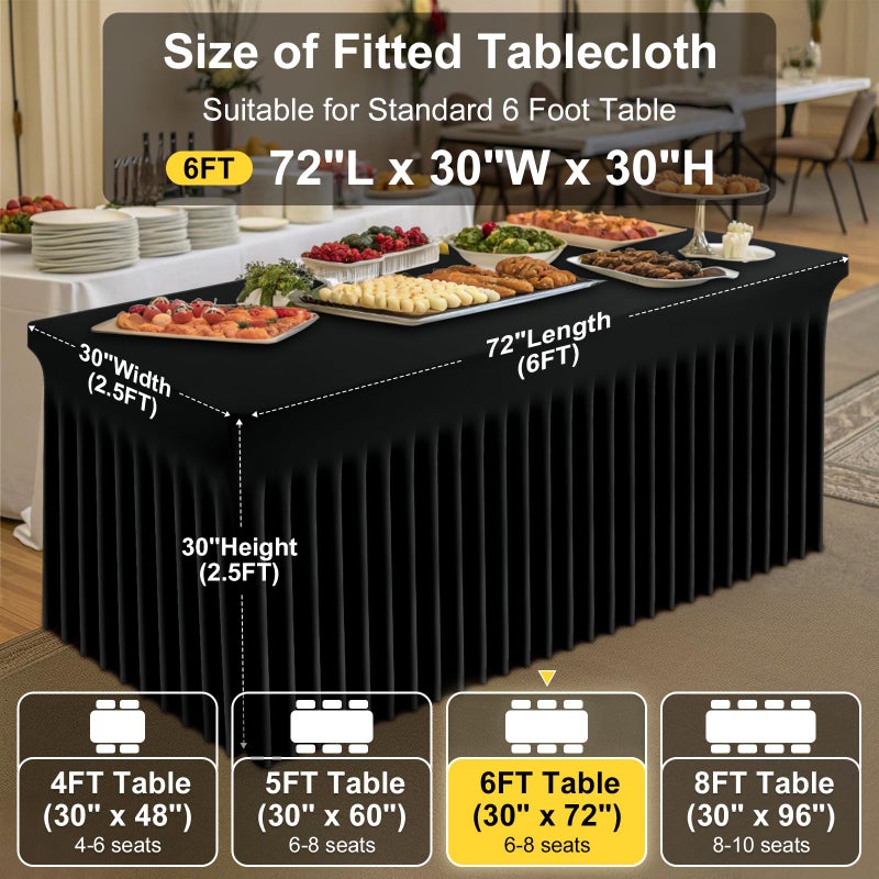 Smiry Spandex Tablecloth, Elastic Fitted Stretch Tablecloth for 6FT Rectangle Tables, Waterproof Washable Table Cover Skirt for Outdoor, Wedding, Banquet & Parties (Black, 72Lx30Wx30H Inch) - Image 5