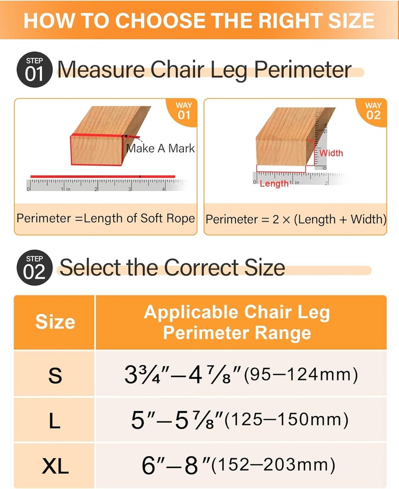 VIUME 24 Pcs Chair Leg Floor Protectors for Hardwood Floors Rectangle Silicone Covers to Protect Wood Tile Floors Felt Pads Furniture Leg Caps Anti-Scratch Reduce Noise,Fit Perimeter 5" to 5‑7/8" - Image 5