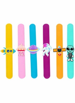 GROIC 6 Pack Cartoon Silicone Wristbands Space Bracelets Alien Bracelets Cute Silicone Bracelets Kids Bands Party Supplies  - Image 2