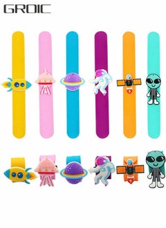 GROIC 6 Pack Cartoon Silicone Wristbands Space Bracelets Alien Bracelets Cute Silicone Bracelets Kids Bands Party Supplies  - Image 1