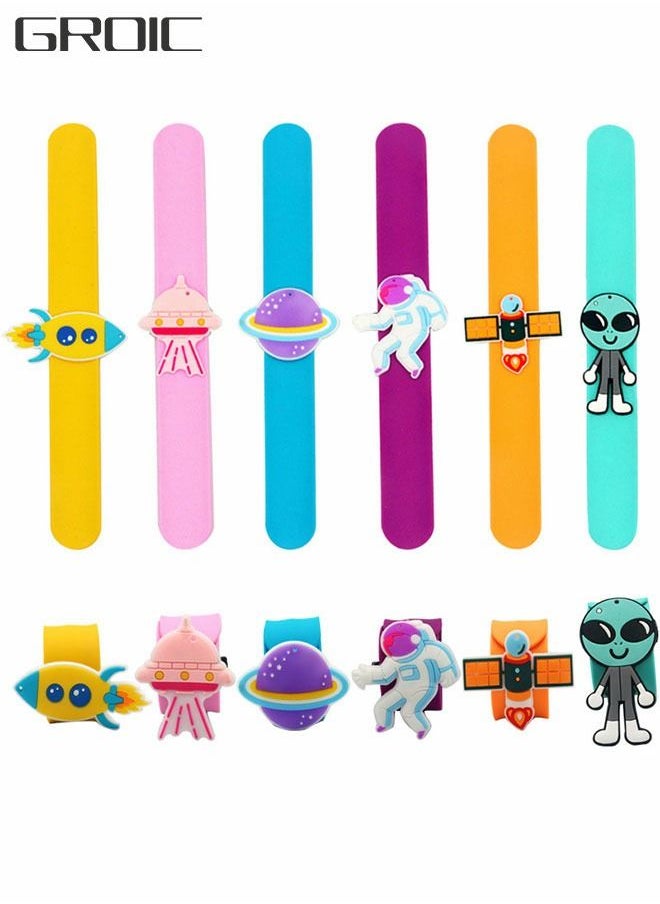 GROIC 6 Pack Cartoon Silicone Wristbands Space Bracelets Alien Bracelets Cute Silicone Bracelets Kids Bands Party Supplies  - Image 1