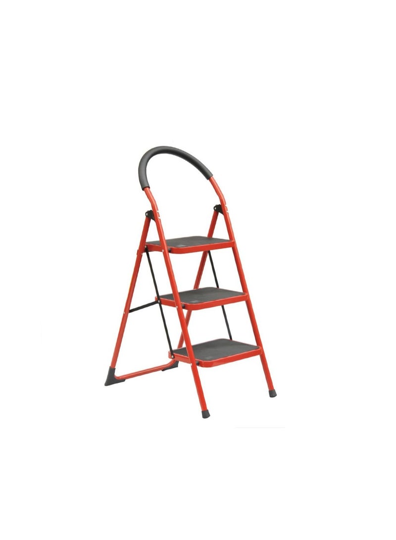 Folding 3 Step Ladder Portable Space Saving Lightweight Ladders with Sturdy Steel and Anti-Slip Wide Pedal, Multi-Use for Household, Market, Office ( RED ) - Image 1