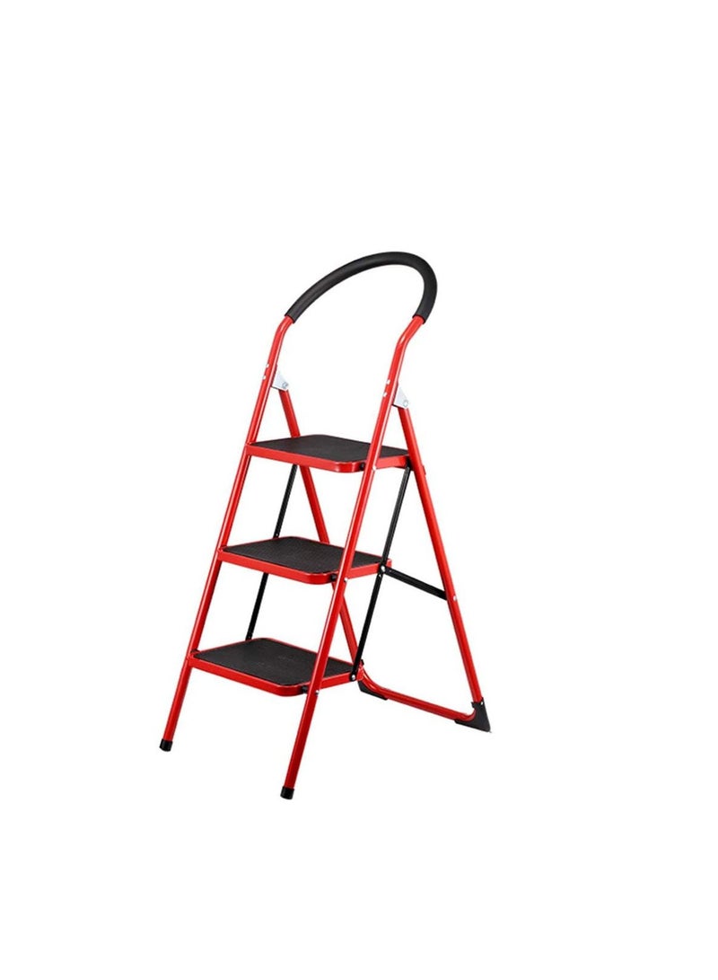 Folding 3 Step Ladder Portable Space Saving Lightweight Ladders with Sturdy Steel and Anti-Slip Wide Pedal, Multi-Use for Household, Market, Office ( RED ) - Image 2
