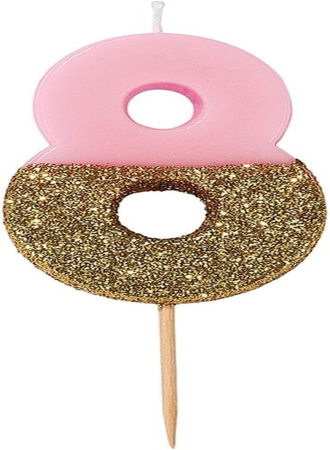 Talking Tables Pink Number 8 Candle with Gold Glitter Premium Quality Cake Topper Decoration For Kids, Adults, 18th, 80th Birthday Party, Anniversary, Milestone Age, Height 8cm, 3" - Image 1