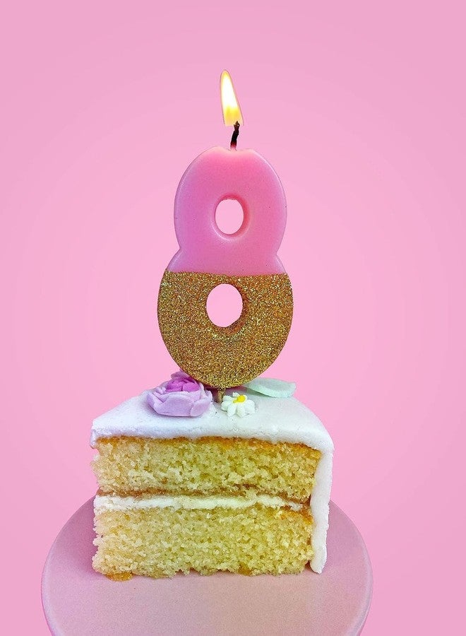 Talking Tables Pink Number 8 Candle with Gold Glitter Premium Quality Cake Topper Decoration For Kids, Adults, 18th, 80th Birthday Party, Anniversary, Milestone Age, Height 8cm, 3" - Image 5