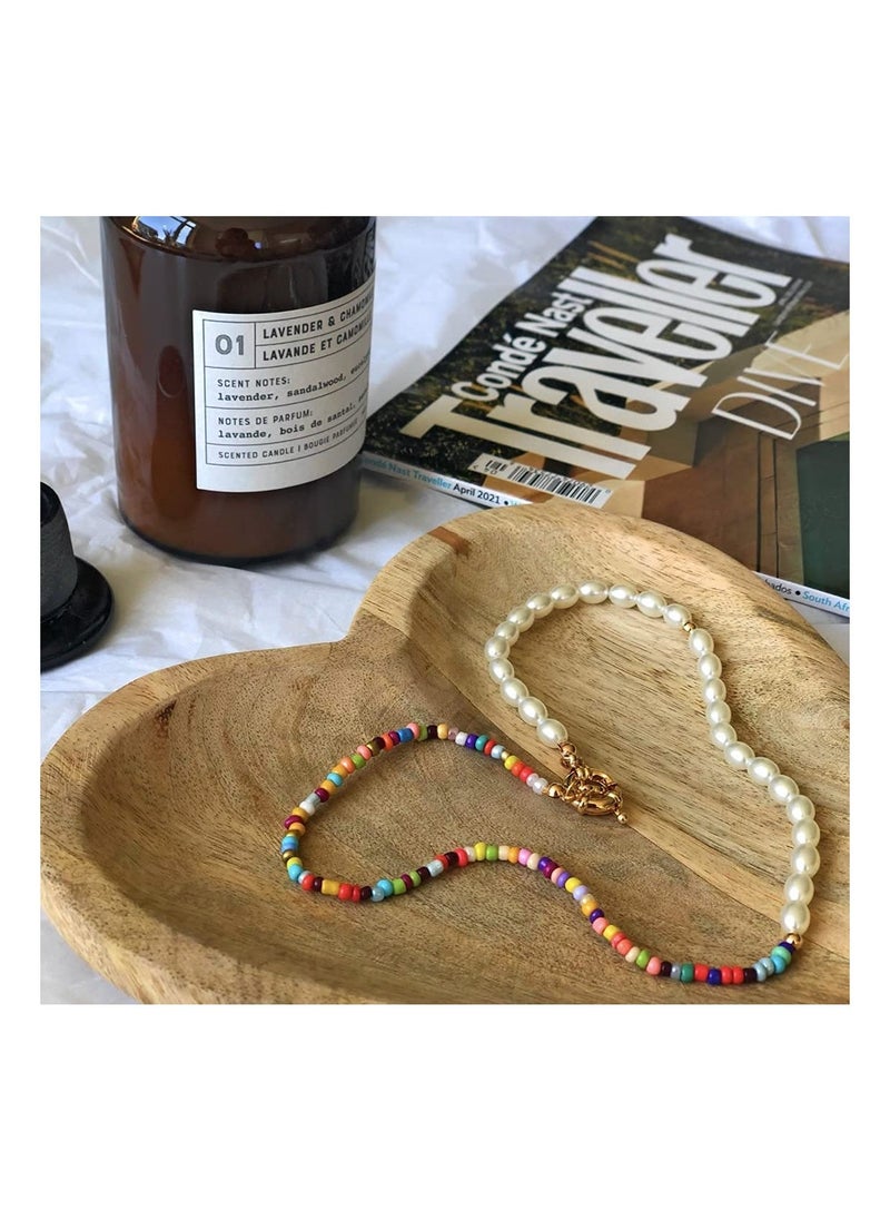 Bead Pearl Choker Necklace for Women Girl Teen Men Handmade Colorful Seed Beaded Boho Choker Y2K Jewelry