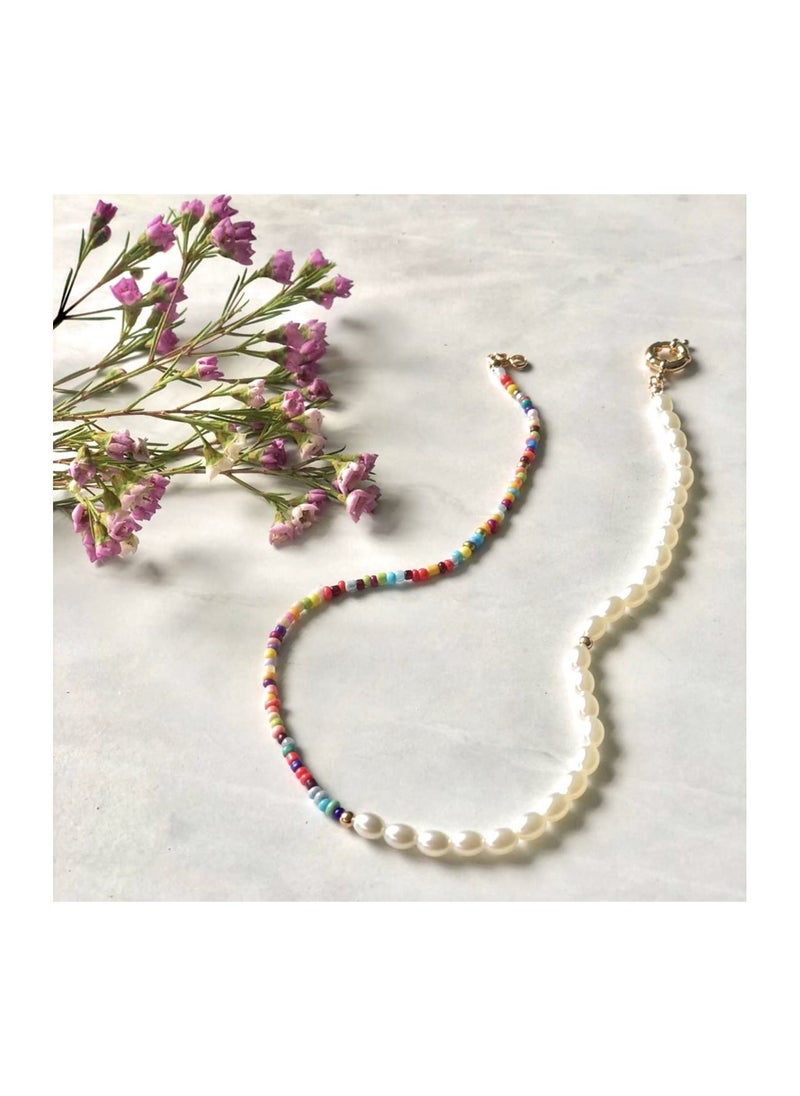 Bead Pearl Choker Necklace for Women Girl Teen Men Handmade Colorful Seed Beaded Boho Choker Y2K Jewelry
