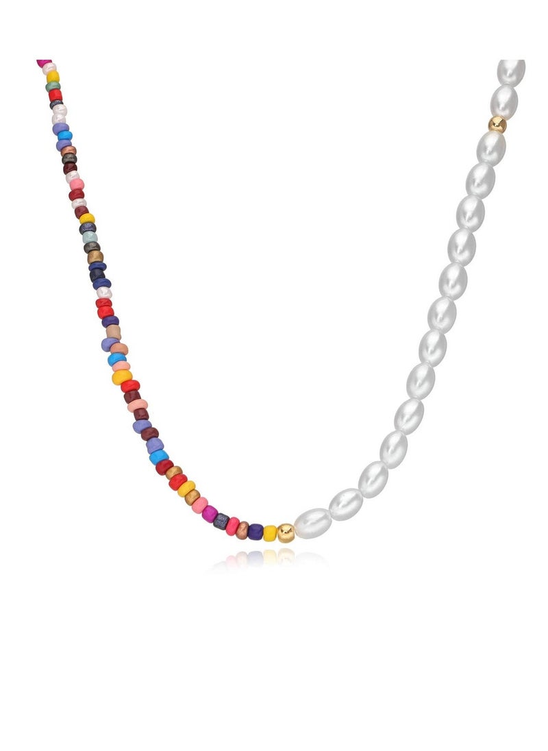 Bead Pearl Choker Necklace for Women Girl Teen Men Handmade Colorful Seed Beaded Boho Choker Y2K Jewelry