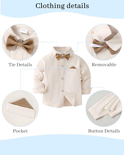 DISAUR Boys Formal Outfit Suits For Boys Beige Boy Dress Shirt With Bowtie/Suspender Pants for Wedding 6-7 Years - Image 4