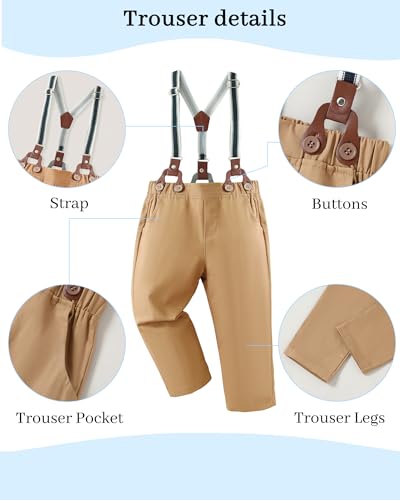 DISAUR Boys Formal Outfit Suits For Boys Beige Boy Dress Shirt With Bowtie/Suspender Pants for Wedding 6-7 Years - Image 5