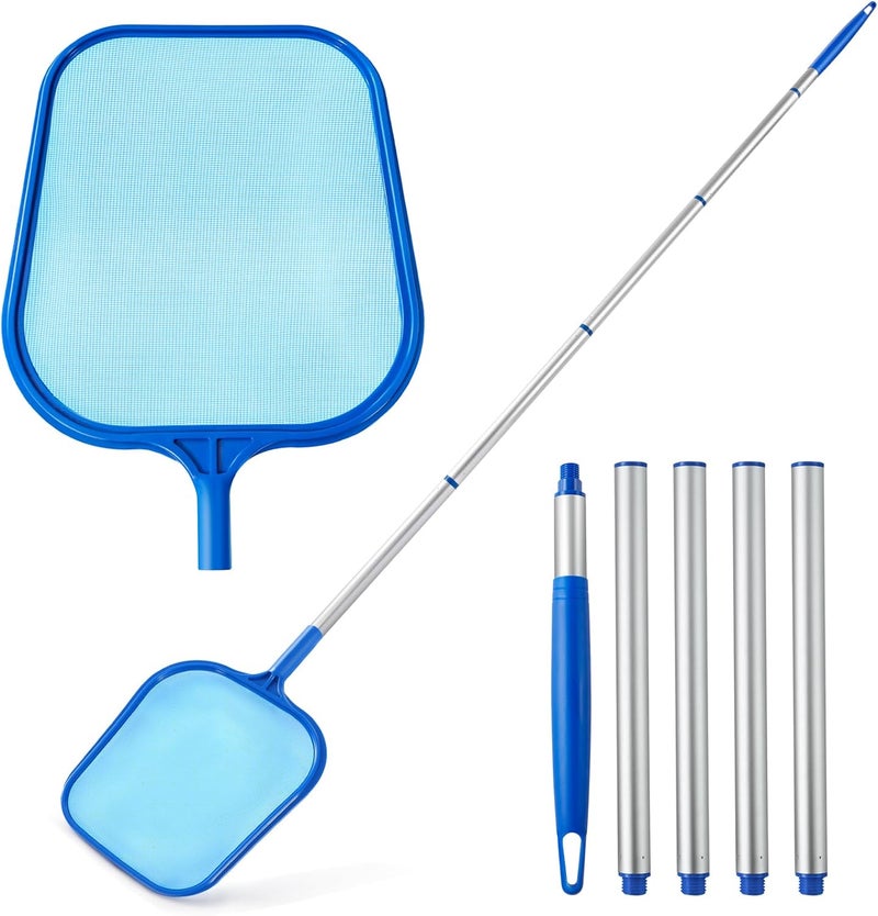 Loiyadn Pool Skimmer - Pool Skimmer Net with 5 Aluminum Pole Sections 64'', Skimmer Net with Fine Mesh Net for Cleaning Leaf of Swimming Pools, Spas, Hot Tubs and Fountains - Image 1