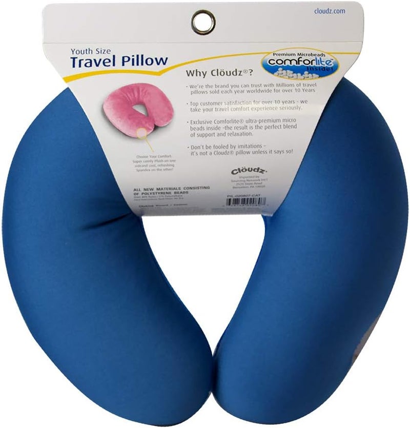 Cloudz Kids Dual Comfort Microbead Airplane Travel Neck Pillow. Super Soft Cozy Plush on One Side, Cool Relaxing Spandex on The Other! Keep Your Kids Comfy and Supported at Home or On The Go! - Blue - Image 2