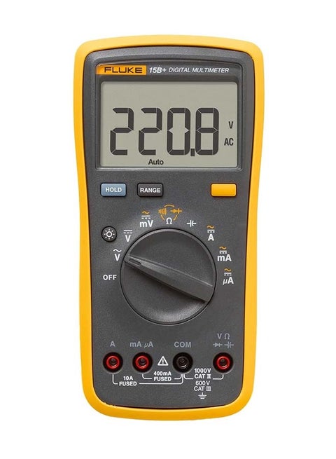 Fluke 15B+ Digital Multimeter, for Electrical Applications, Measures AC/DC Voltage and Current Measurements up to 1000V and 10A, Along with Resistance, Continuity, Diode, and Capacitance Capabilities