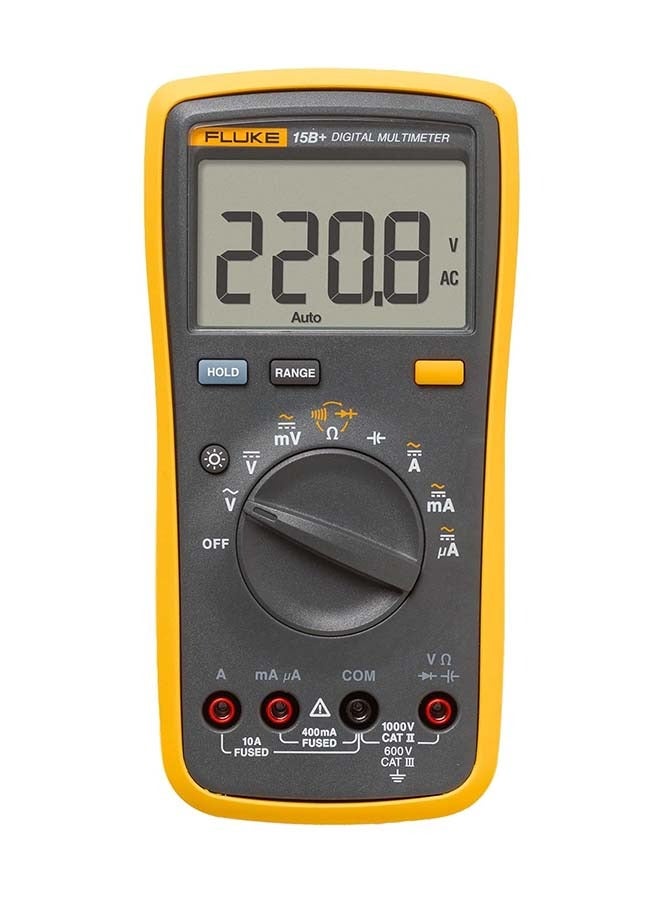 Fluke 15B+ Digital Multimeter, for Electrical Applications, Measures AC/DC Voltage and Current Measurements up to 1000V and 10A, Along with Resistance, Continuity, Diode, and Capacitance Capabilities