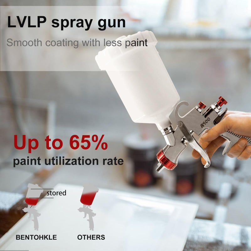 BENTOHKLE R500 LVLP Air Spray Gun Premium Kit with 1.3/1.5/1.7mm Nozzle & Air Regulator, Car Paint Gun Sprayer R500 Paint Guns Automotive for Cars, House Painting, Furniture DIY (Silver) - Image 3