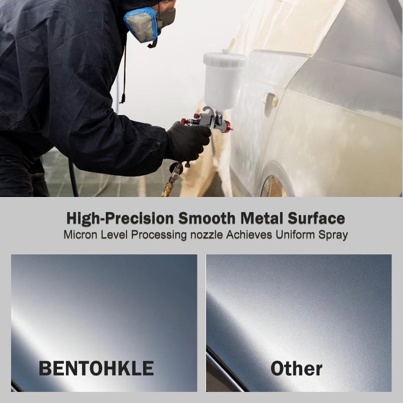 BENTOHKLE R500 LVLP Air Spray Gun Premium Kit with 1.3/1.5/1.7mm Nozzle & Air Regulator, Car Paint Gun Sprayer R500 Paint Guns Automotive for Cars, House Painting, Furniture DIY (Silver) - Image 5