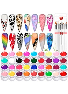 Saviland 36 Colors Gel Paint Nail Art Kit -French Ombre Nail Kit Fall Color Solid Nail Art Gel Polish with 15pcs Painting Drawing Nail Brushes for DIY Nail Art Design & Manicure Nail Salon