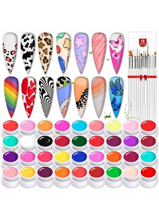 Saviland - Saviland 36 Colors Gel Paint Nail Art Kit -French Ombre Nail Kit Fall Color Solid Nail Art Gel Polish with 15pcs Painting Drawing Nail Brushes for DIY Nail Art Design & Manicure Nail Salon - Image 1