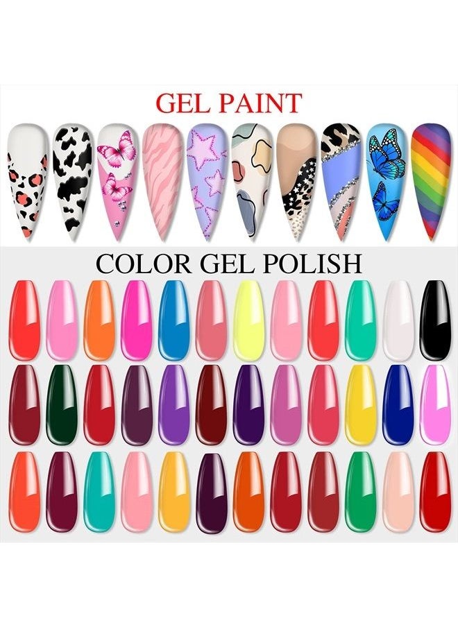 Saviland - Saviland 36 Colors Gel Paint Nail Art Kit -French Ombre Nail Kit Fall Color Solid Nail Art Gel Polish with 15pcs Painting Drawing Nail Brushes for DIY Nail Art Design & Manicure Nail Salon - Image 1