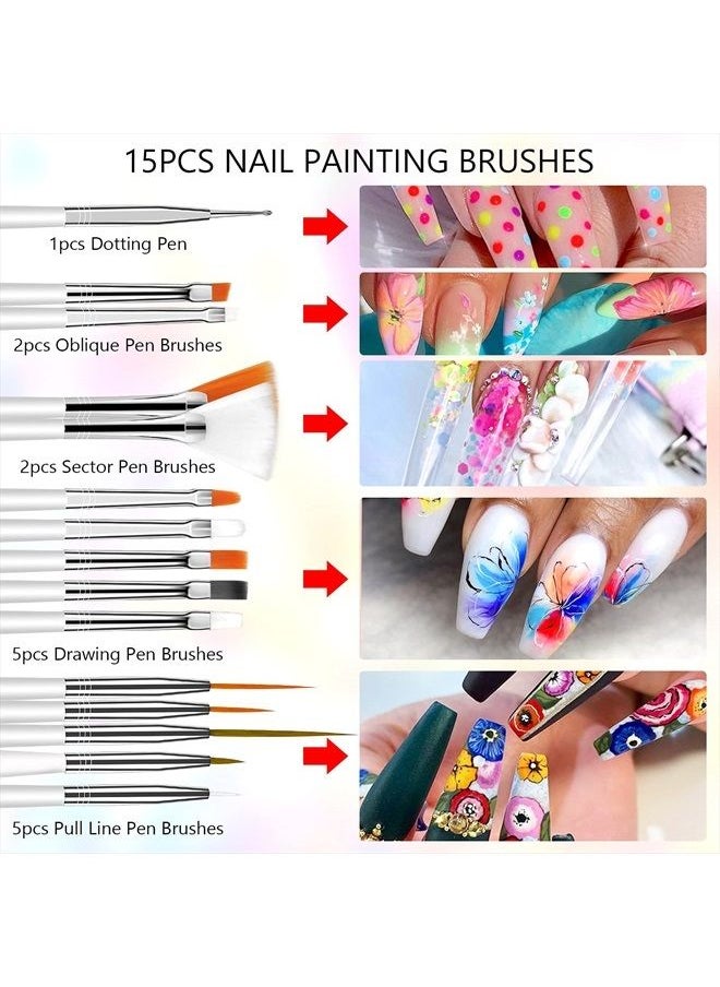 Saviland - Saviland 36 Colors Gel Paint Nail Art Kit -French Ombre Nail Kit Fall Color Solid Nail Art Gel Polish with 15pcs Painting Drawing Nail Brushes for DIY Nail Art Design & Manicure Nail Salon - Image 1