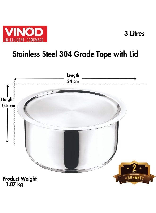 VINOD وعاء فينود من الفولاذ المقاوم للصدأ 304 مع غطاء - 20 سم، 3 ل (صديق للحث) - Image 3