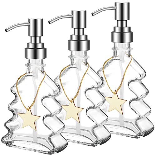 Skyley 3 Set Christmas Tree Soap Dispenser with Stainless Steel Pump Xmas Decorative Bathroom Hand Shaped Empty Bottles for Dish Kitchen - Image 1