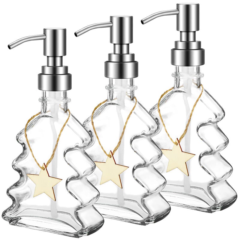 Skyley 3 Set Christmas Tree Soap Dispenser with Stainless Steel Pump Xmas Decorative Bathroom Hand Shaped Empty Bottles for Dish Kitchen - Image 2