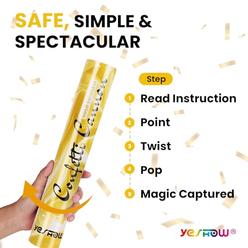YESHOW Confetti Cannon Party Poppers Gold6 pack YESHOW Confetti Shooters Blaster for Birthday Graduation Wedding Christmas New Years Eve and Valentines Day Any Celebrations - Image 5