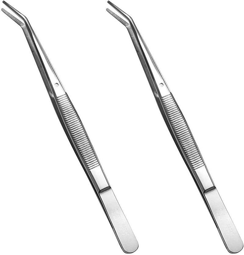 Rolybag Stainless Steel Tweezers, with Curved Serrated Tip Multipurpose Sewing Machine Tweezers Forceps for Craft Repairing (2 Pcs set) - Image 1