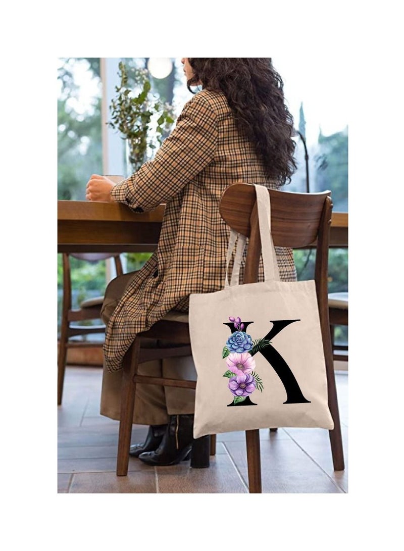 PRINTSHOP4ME Eco-Friendly Canvas Cotton Tote Bag with Floral Design on Initial Letters Printed Bridesmaids Bags for Women- Reusable Shopping Bag, Party Gift Idea and Cotton Gift Bag  - Image 3