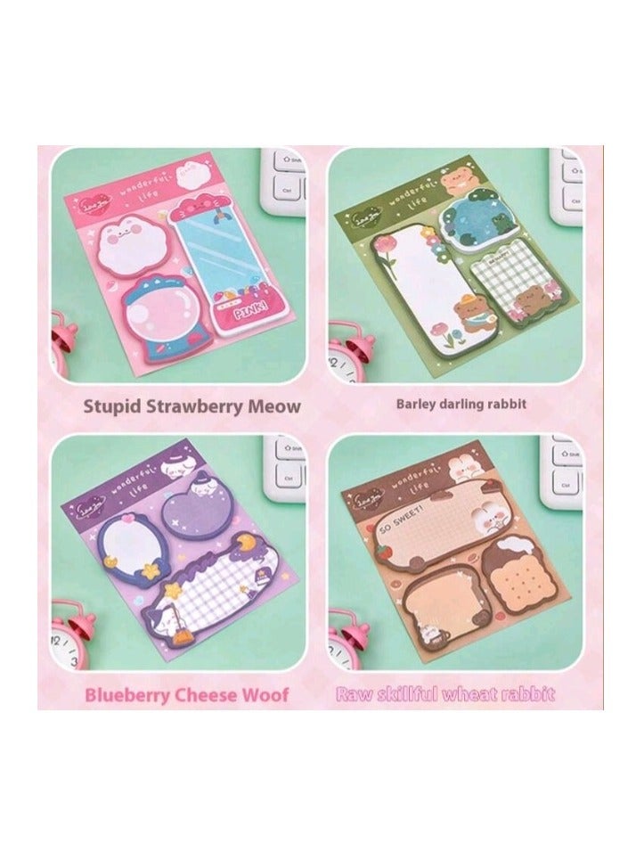 Creative Cartoon Combination Notebook, Cute Message Notebook, Study Supplies, Sticky Notes, Study Supplies, Stationery, (4pcs Different Colors Pink, Brown, Green, Purple) - Image 2