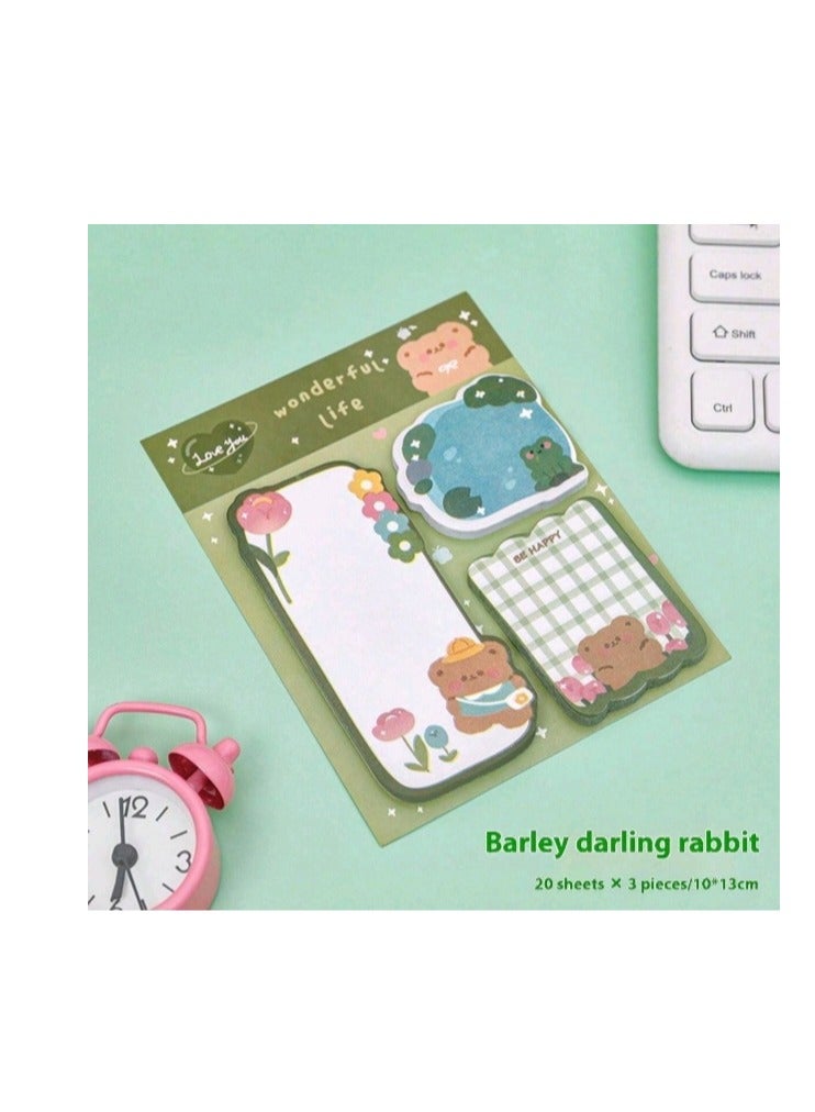 Creative Cartoon Combination Notebook, Cute Message Notebook, Study Supplies, Sticky Notes, Study Supplies, Stationery, (4pcs Different Colors Pink, Brown, Green, Purple) - Image 3