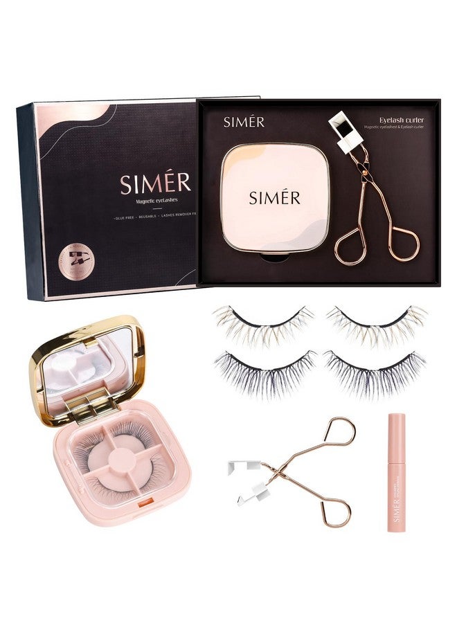 SIMER Magnetic Eyelashes Without Eyeliner Dual Magnetic Eyelashes With Applicator 4D Reusable Magnetic Lashes No Eyeliner Or Glue Needed Soft Magnets Natural Look Easy To Wear  - Image 1