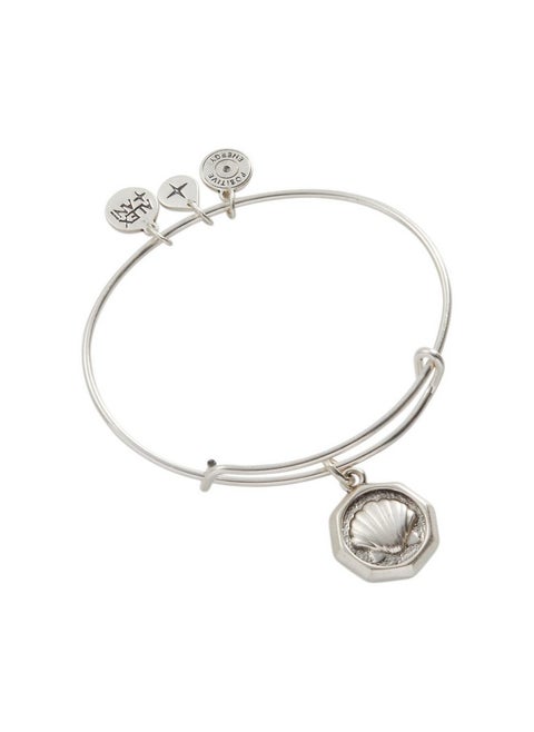 Shell Charm Bangle Bracelet, Shiny Silver Finish, 2 To 3.5 In