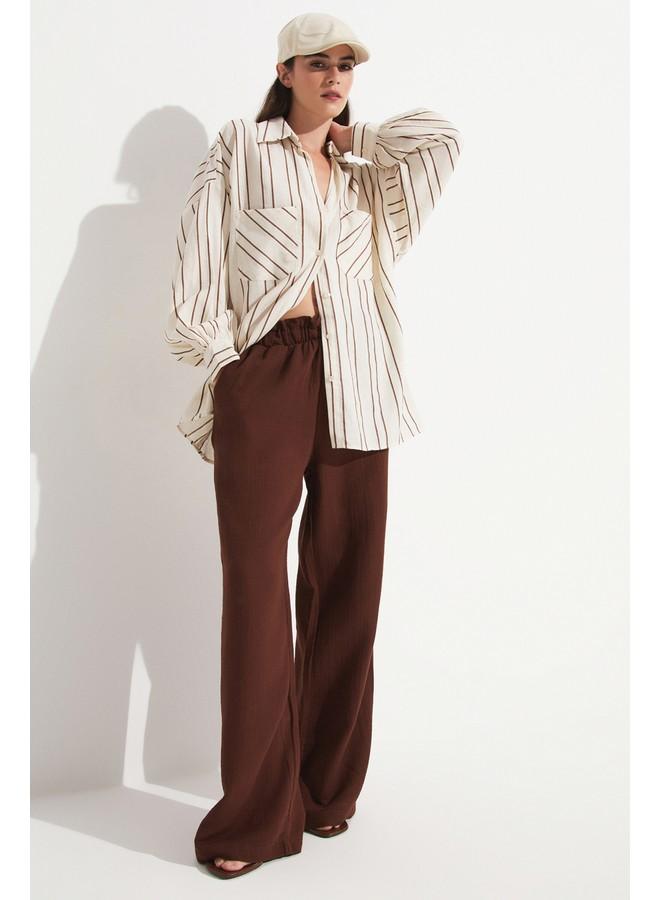 جون بنطلون نسائي قطن 100% بخصر مطاطي - بني - Image 2