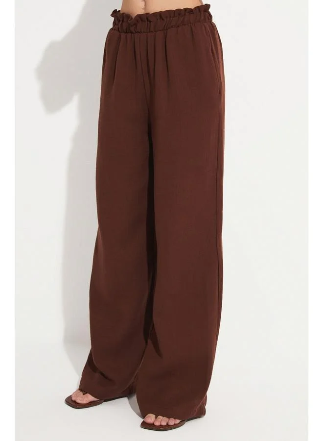 JUNE June Women Elastic Waist 100% Cotton Trouser Brown