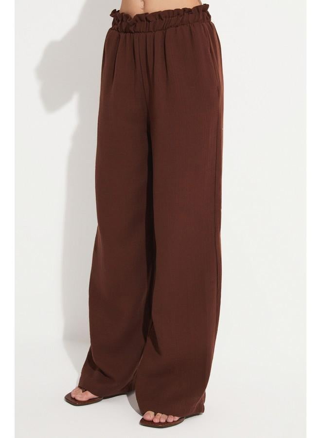 جون بنطلون نسائي قطن 100% بخصر مطاطي - بني - Image 4