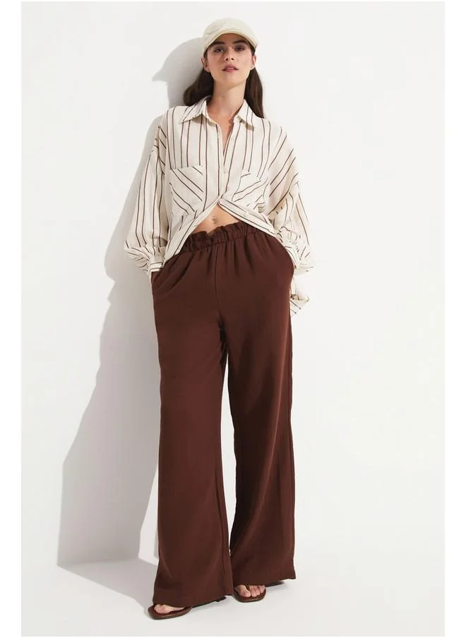 جون June Women Elastic Waist 100% Cotton Trouser Brown