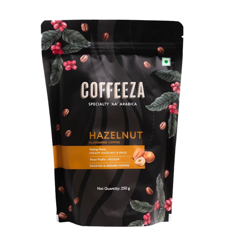 COFFEEZA Ground Coffee - Fine Grind - Hazelnut Flavored - 250g - Medium Roast 100% Arabica Ground Coffee Powder - Image 1