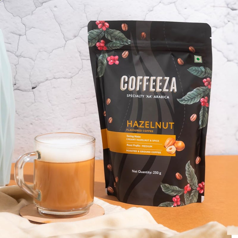 COFFEEZA Ground Coffee - Fine Grind - Hazelnut Flavored - 250g - Medium Roast 100% Arabica Ground Coffee Powder - Image 3