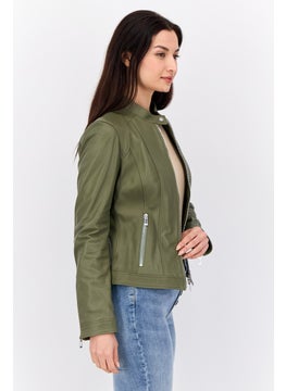 HUGO by Hugo Boss Women Textured Motorcycle Jackets, Olive  - Image 2
