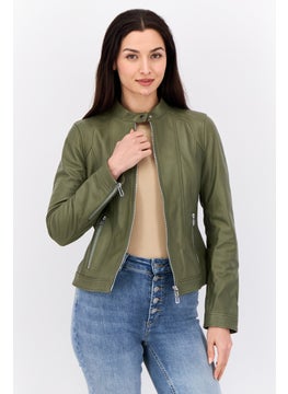 HUGO by Hugo Boss Women Textured Motorcycle Jackets, Olive  - Image 1