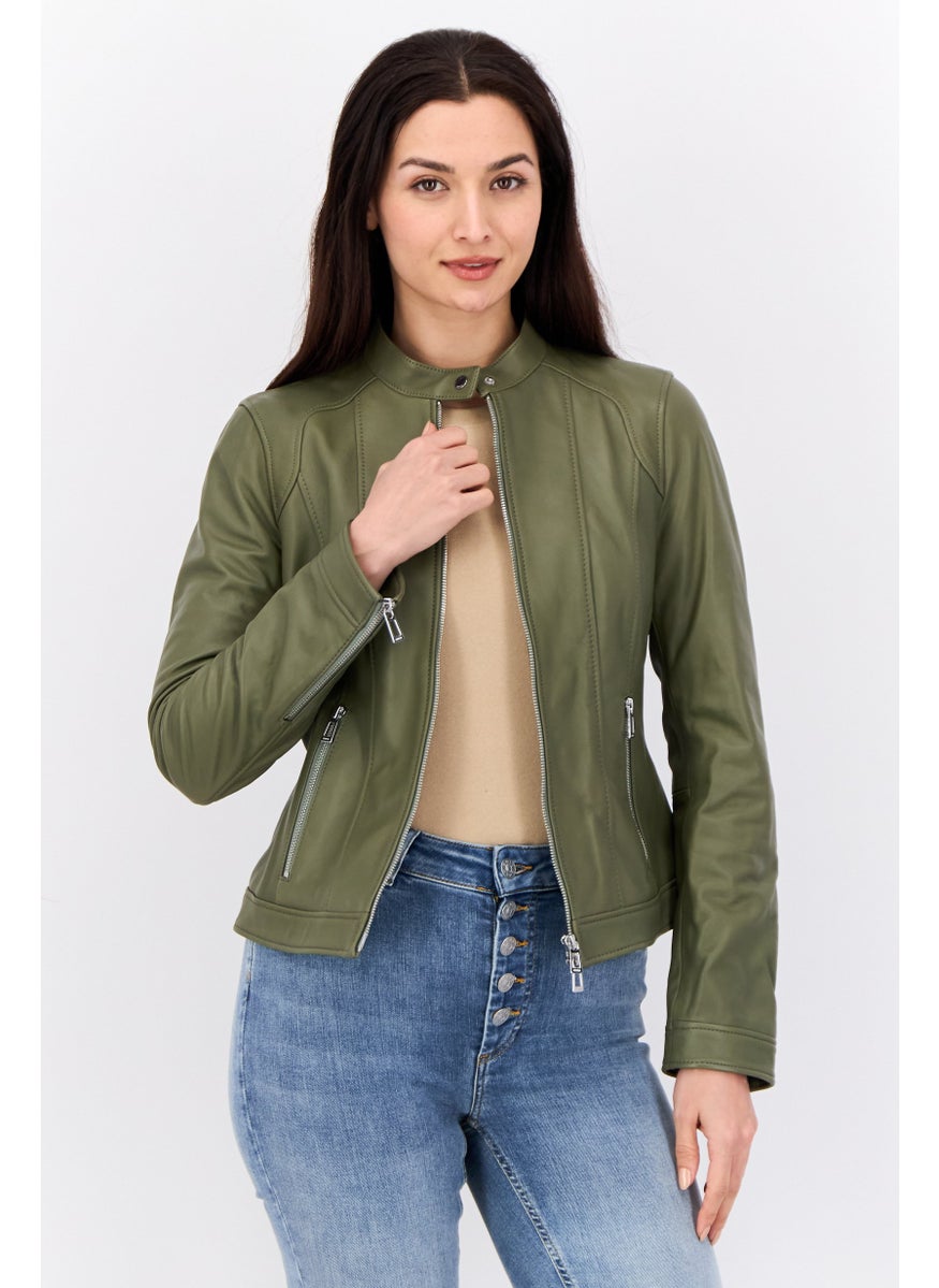 HUGO by Hugo Boss Women Textured Motorcycle Jackets, Olive  - Image 1