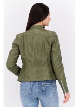 HUGO by Hugo Boss Women Textured Motorcycle Jackets, Olive  - Image 3